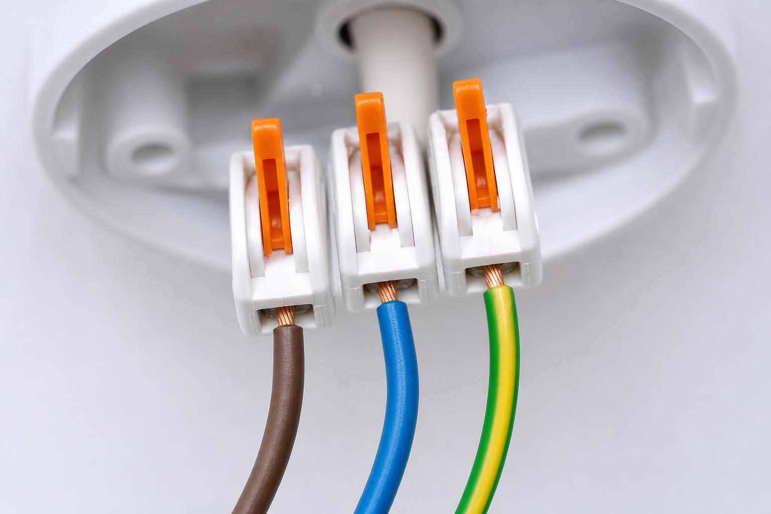 Raccordement fils électriques phase neutre terre sur bornes Wago plafonnier