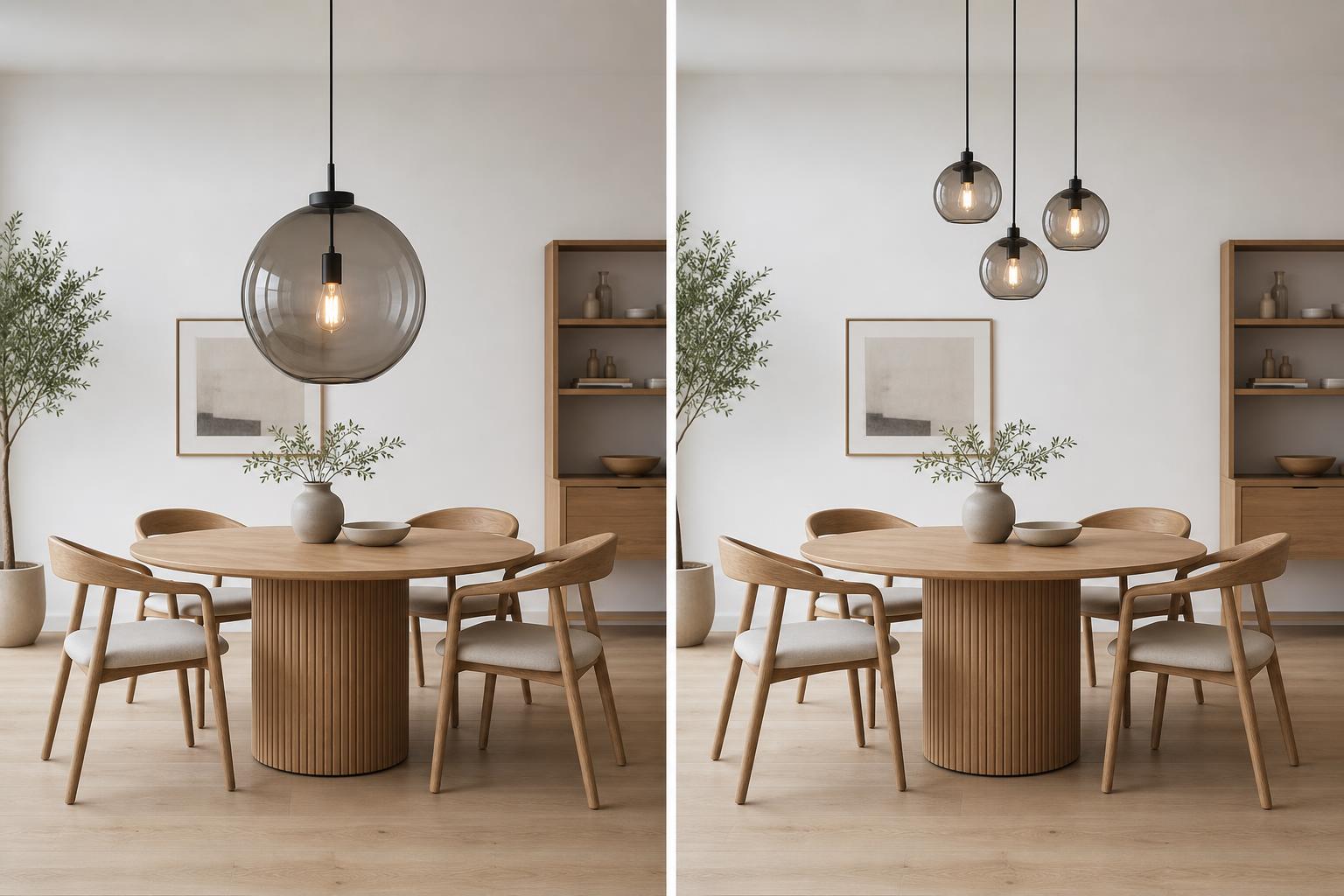 Comparaison suspension unique globe et suspensions multiples au-dessus table ronde