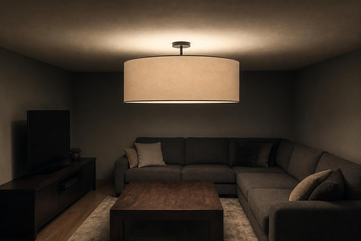 Plafond bas écrasé par grand lustre central, erreur éclairage intérieur