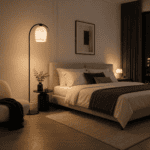 Lampadaire arqué design scandinave en métal