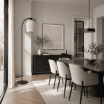 Lampadaire arqué design scandinave, métal blanc