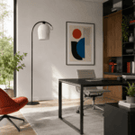 Lampadaire arqué design scandinave, style minimaliste