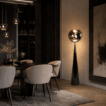 Lampadaire boule verre fumé design, acrylique gris