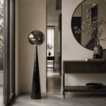 Lampadaire boule verre fumé design, style moderne