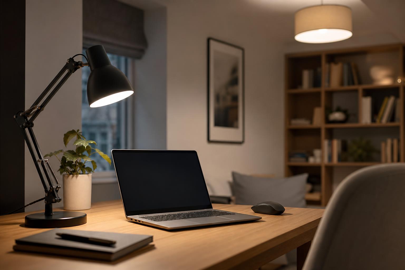 Layering lumineux bureau : lampe directionnelle et plafonnier d'ambiance