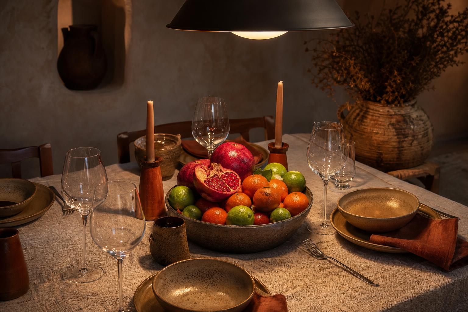 Table à manger dressée avec suspension chaude rendant fidèlement les couleurs des fruits frais