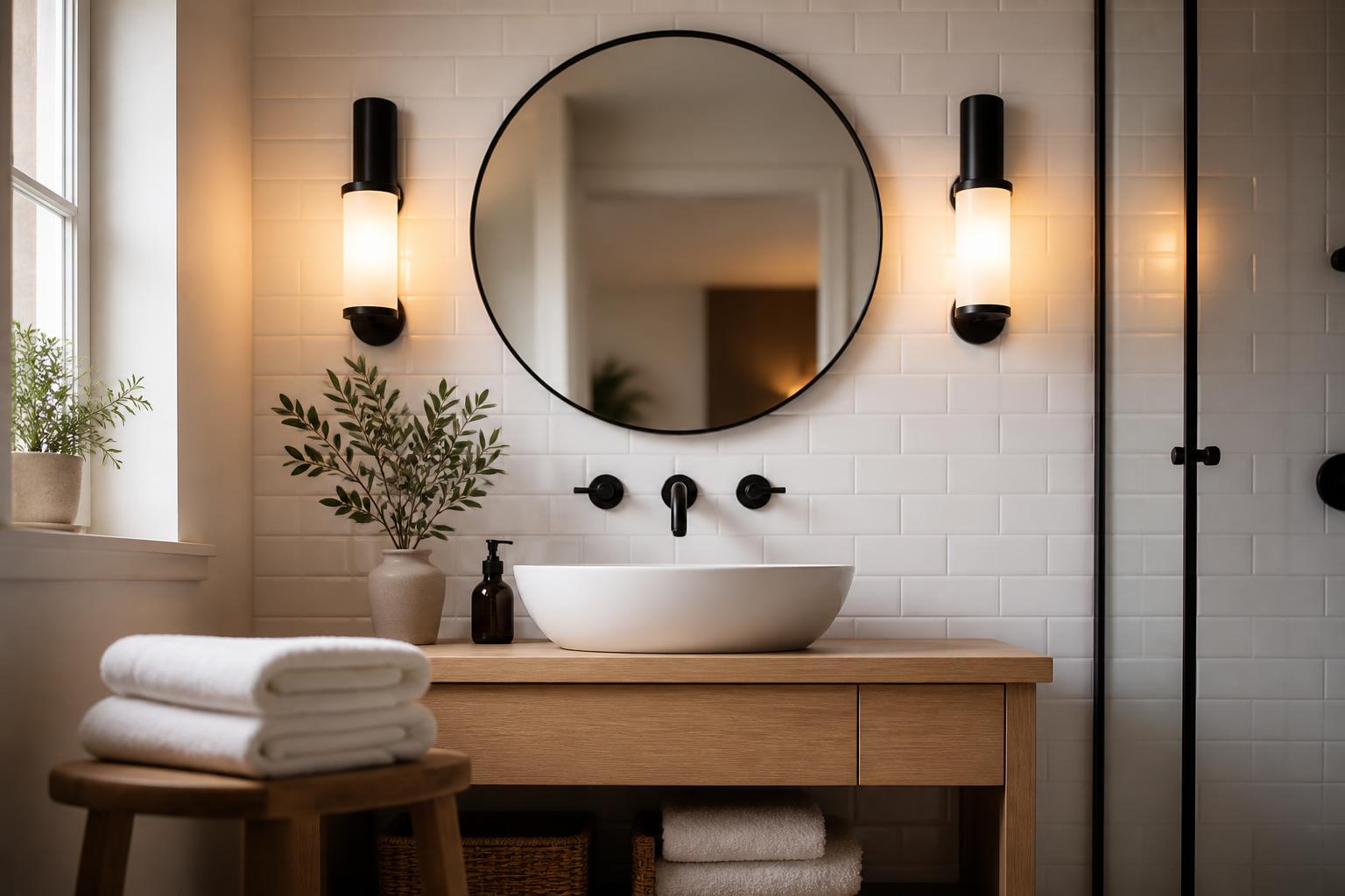 Deux appliques noires miroir salle de bain style scandinave lumière chaude
