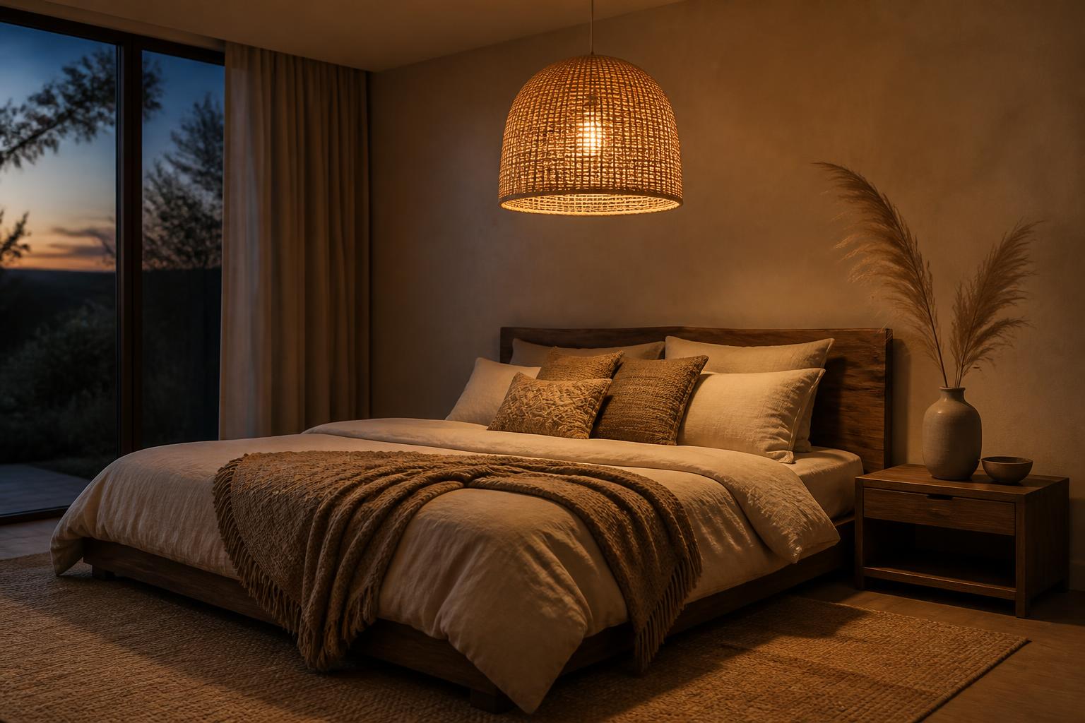 Chambre cocooning suspension luminaire ambiance tamisée hygge sérénité