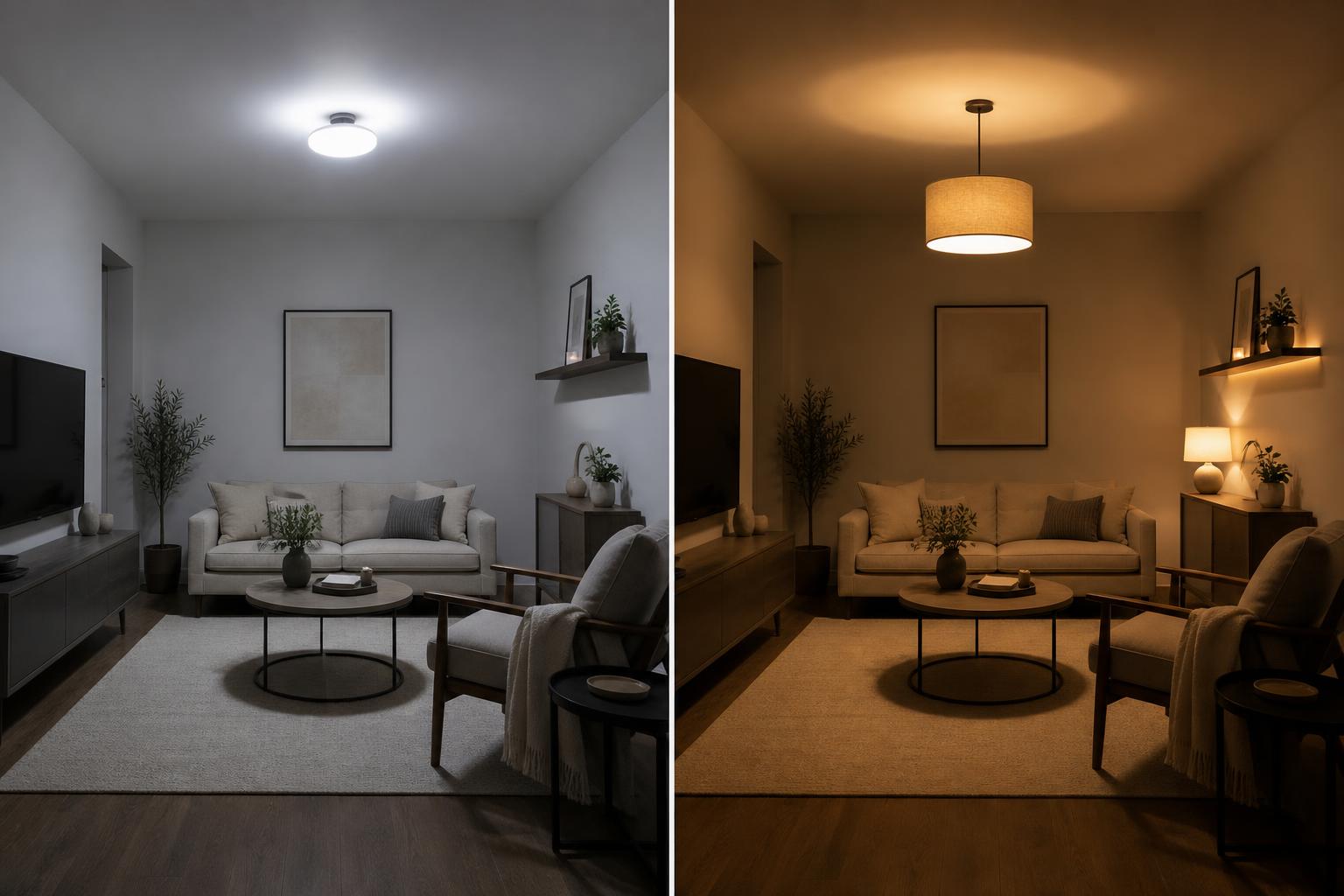 Comparaison éclairage unique plafonnier versus trois couches lumineuses superposées