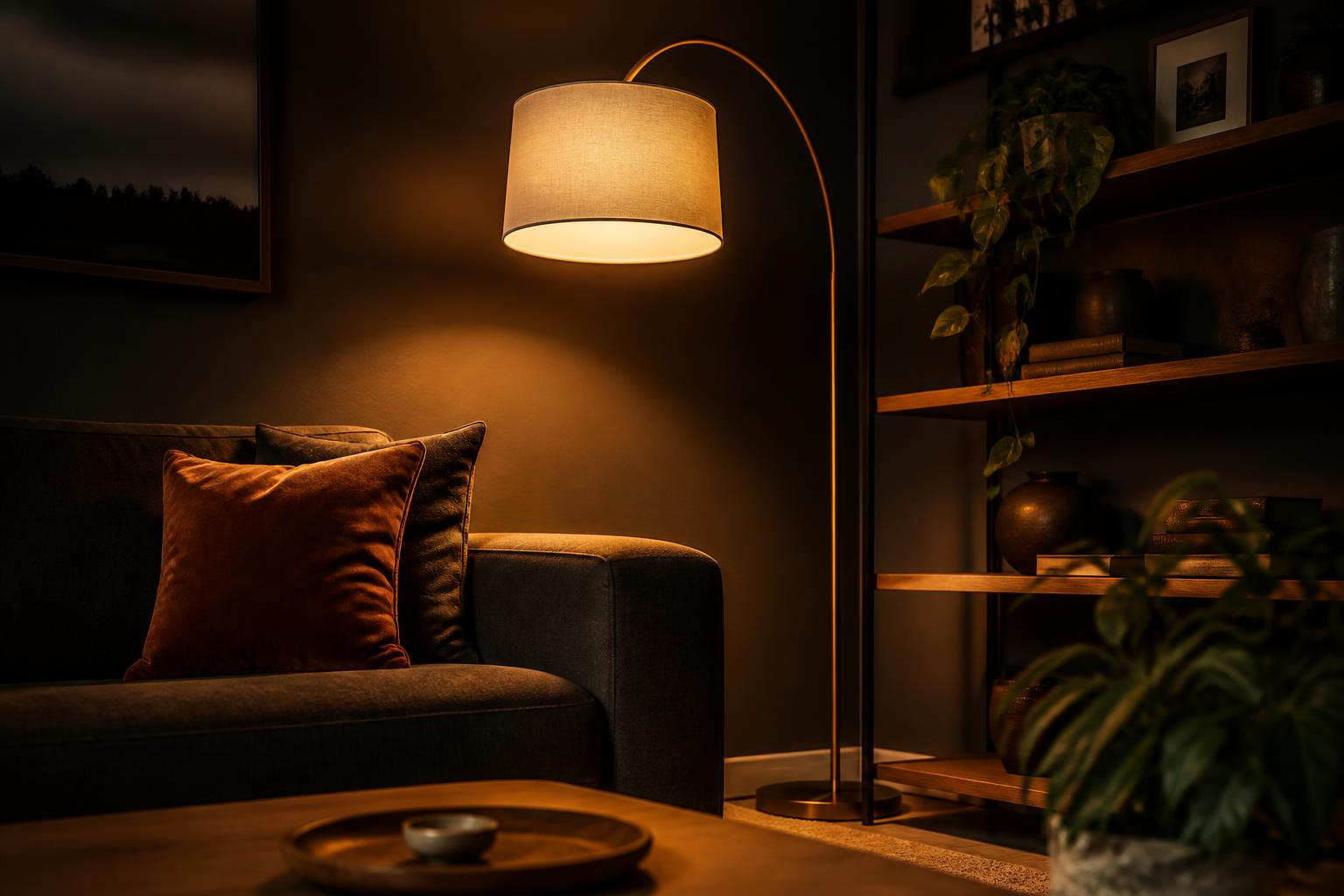 Lampadaire angle salon lumière refuge ambiance intime cosy