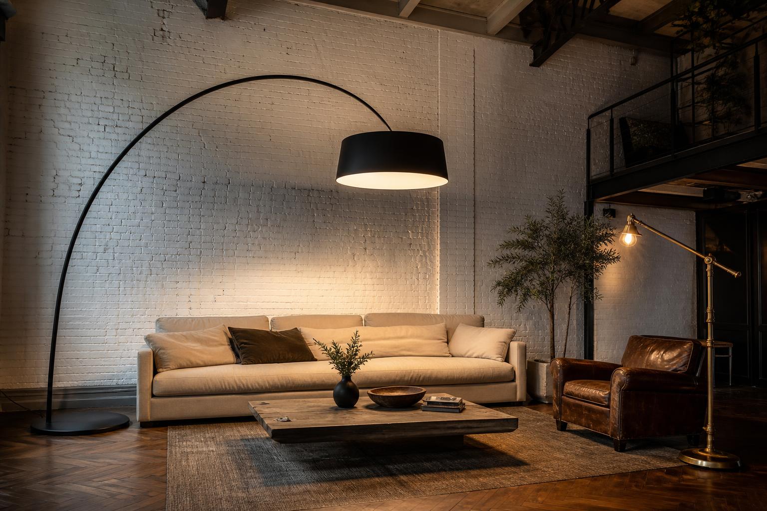 Lampadaire arc XL canapé grand salon et lampadaire vintage Edison ambiance rétro