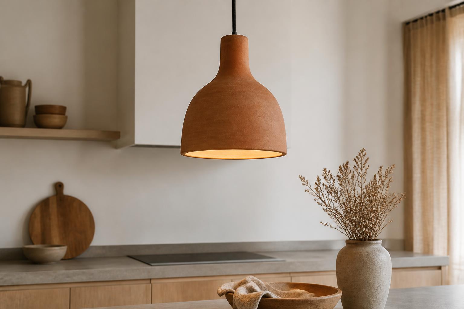 Suspension céramique terracotta artisanale cuisine minimaliste blanche 2026