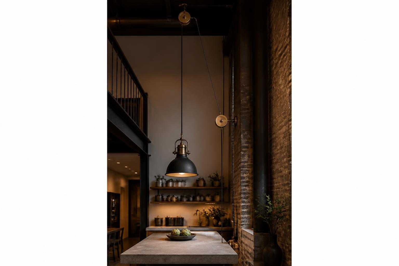 Suspension industrielle réglable laiton métal noir cuisine hauteur plafond