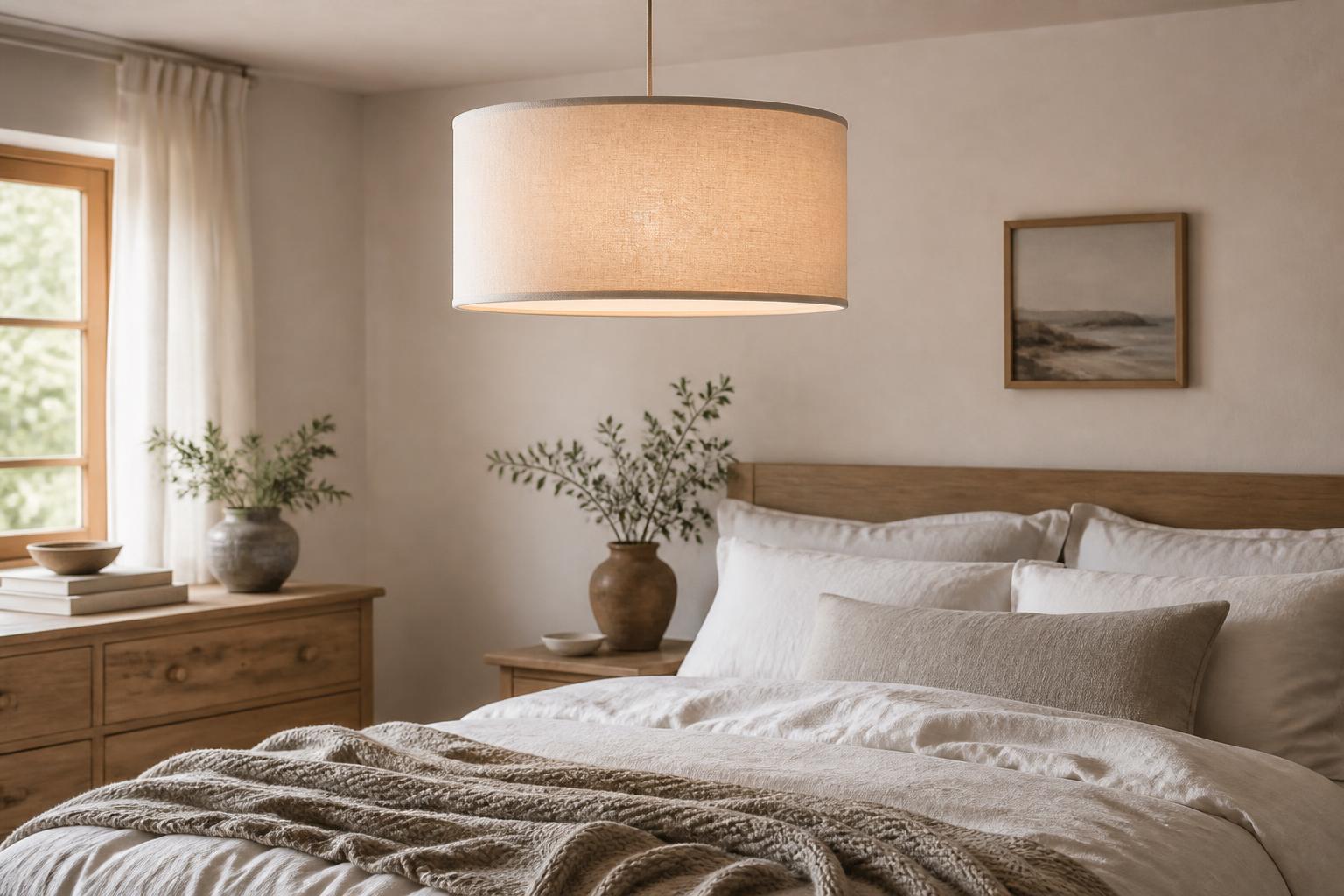 Suspension lin tissu diffusion douce chambre scandinave lumière tamisée apaisante
