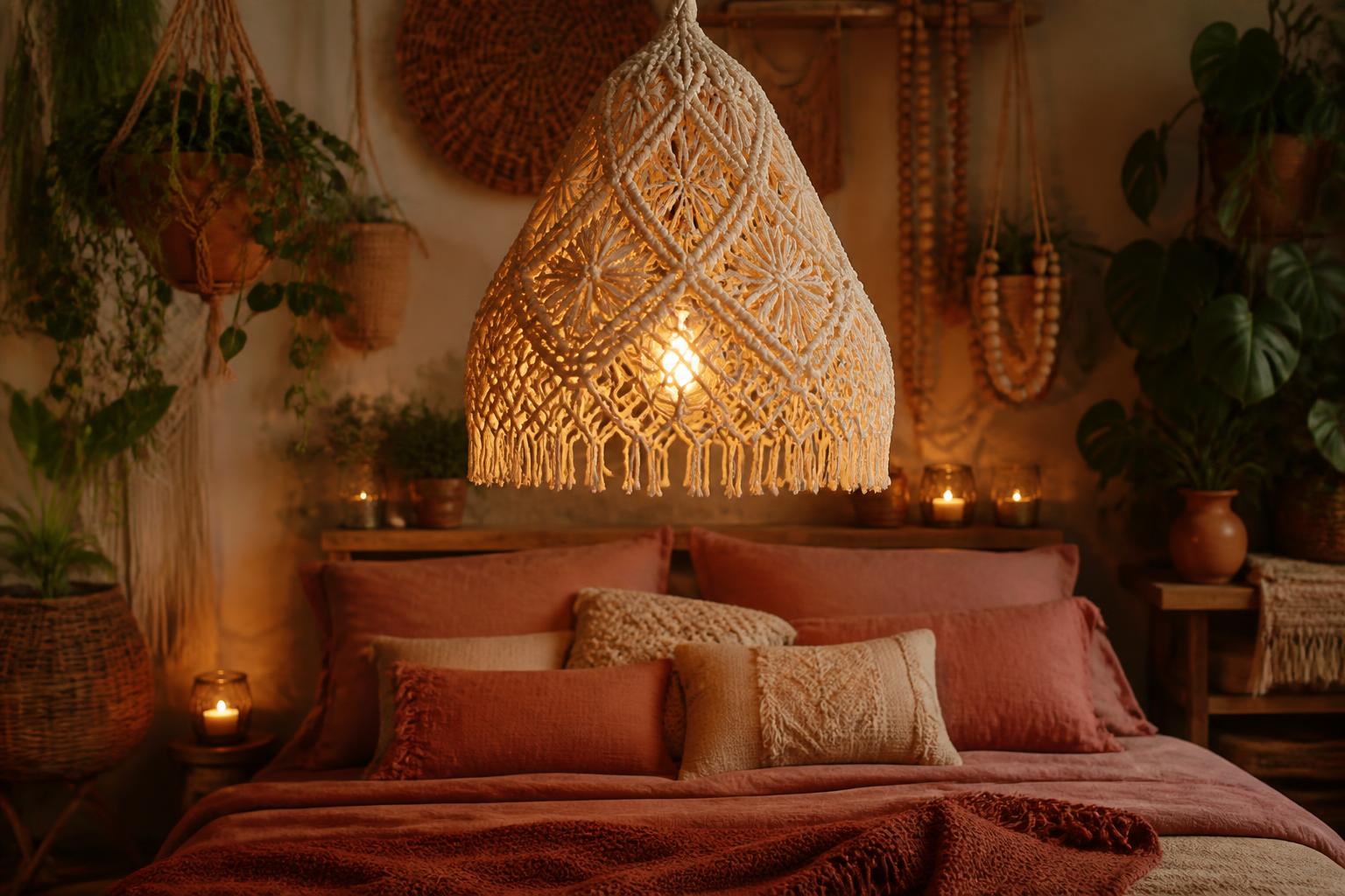 Suspension macramé boho coton naturel chambre cocooning ambiance chaleureuse