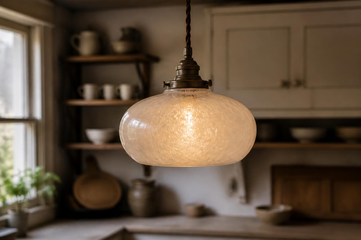 Suspension verre soufflé opaline artisanal lumière douce cuisine 2026